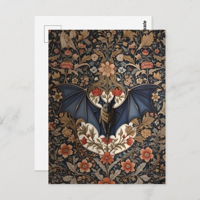Flying Bat - Modern William Morris Floral  Postcard (Front/Back)