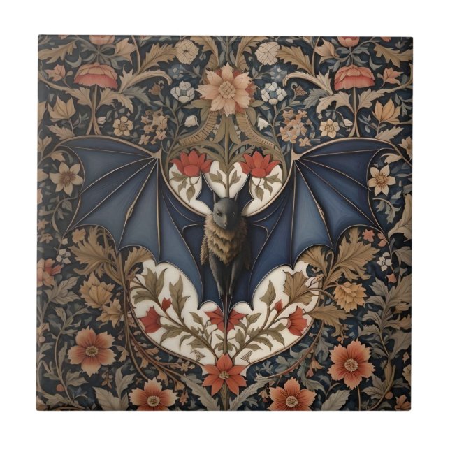 Flying Bat - Modern William Morris Floral  Tile (Front)