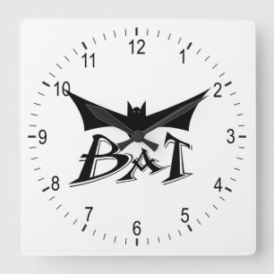 Flying bat square wall clock