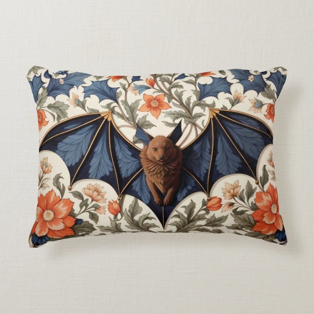 Flying Bat William Morris Inspired Floral Decorative Cushion (Front)