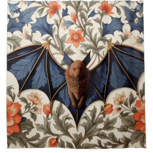 Flying Bat William Morris Inspired Floral Shower Curtain