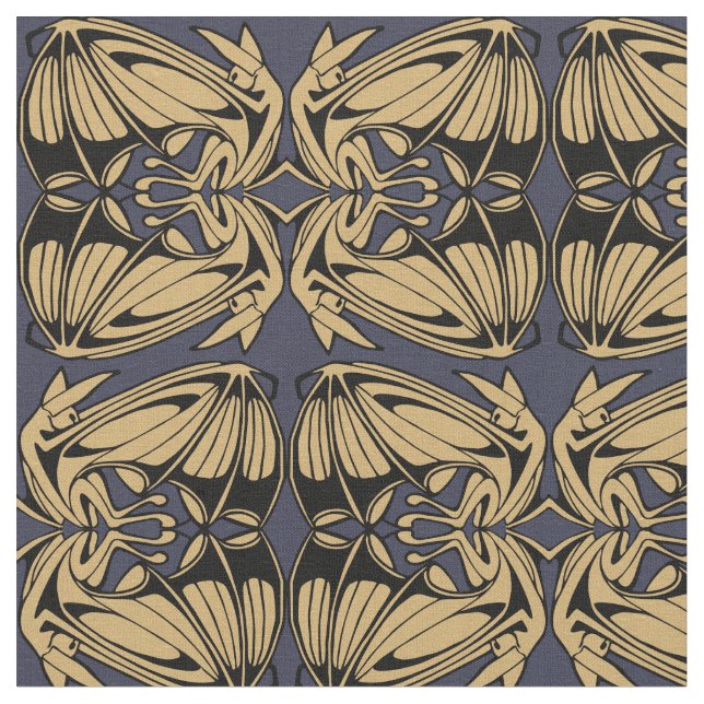 Flying Bats Art Nouveau Pattern Fabric (Close Up)