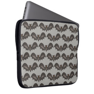 Flying Bats Black Gray Happy Halloween Print Laptop Sleeve