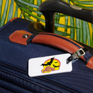 Flying Bats Halloween Night Full Moon Swirls Luggage Tag