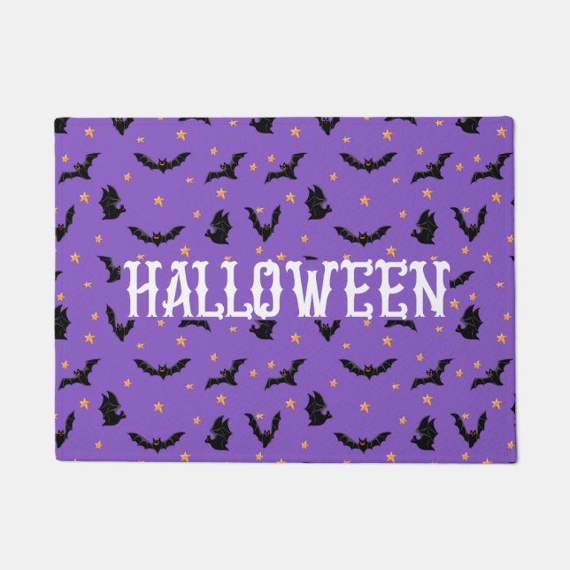 Flying Bats Halloween Purple  Doormat (Front)