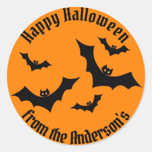 Flying Bats Happy Halloween Party Classic Round Sticker