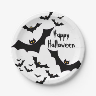 Flying Bats Happy Halloween Party Paper Plate