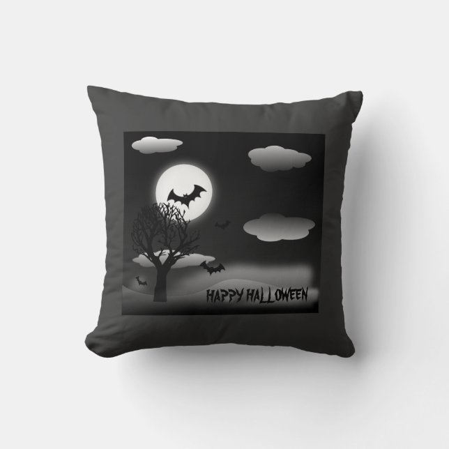 Flying Bats in the Moonlit Sky Throw Pillow (Front)
