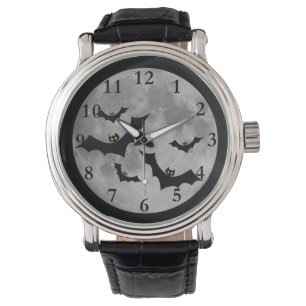 Flying Bats Men's Black Leather Strap Watch