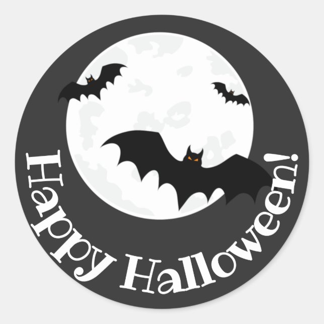 Flying Bats & Moon Halloween  Classic Round Sticker (Front)