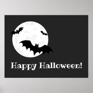 Flying Bats & Moon Halloween  Poster