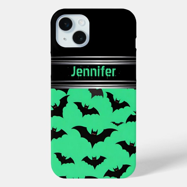 Flying Bats on Green: Spooky Halloween Vibes Case-Mate iPhone Case (Back)
