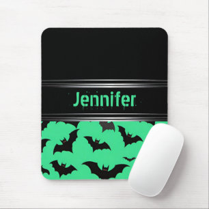 Flying Bats on Green: Spooky Halloween Vibes Mouse Mat
