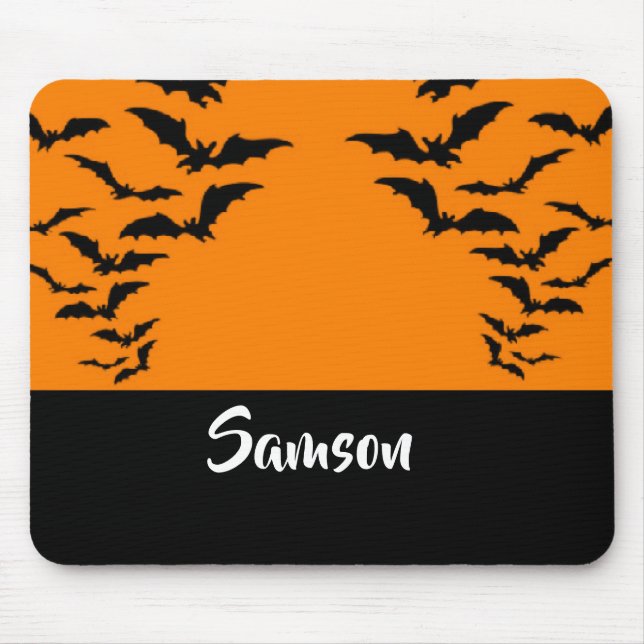 Flying bats on orange mouse mat (Front)