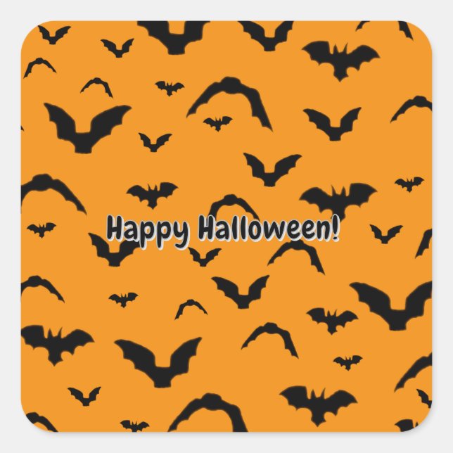 Flying Bats on Orange Square Sticker (Front)