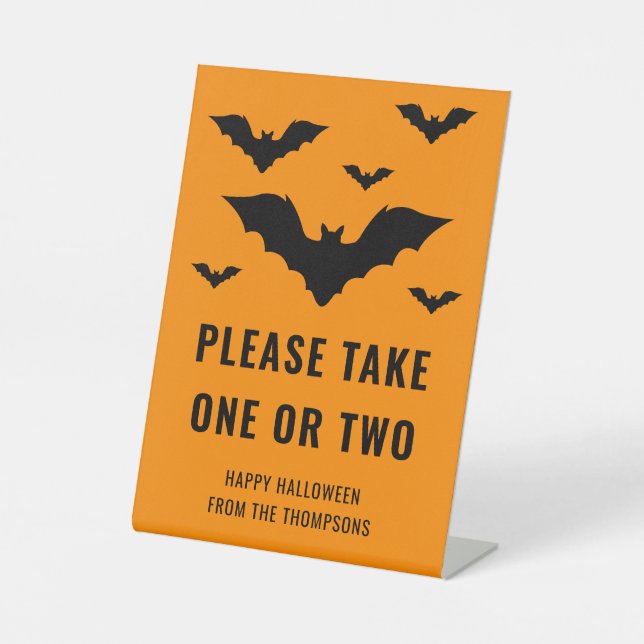 Flying Bats On Orange Trick Or Treaters Candy Note Pedestal Sign (Front)