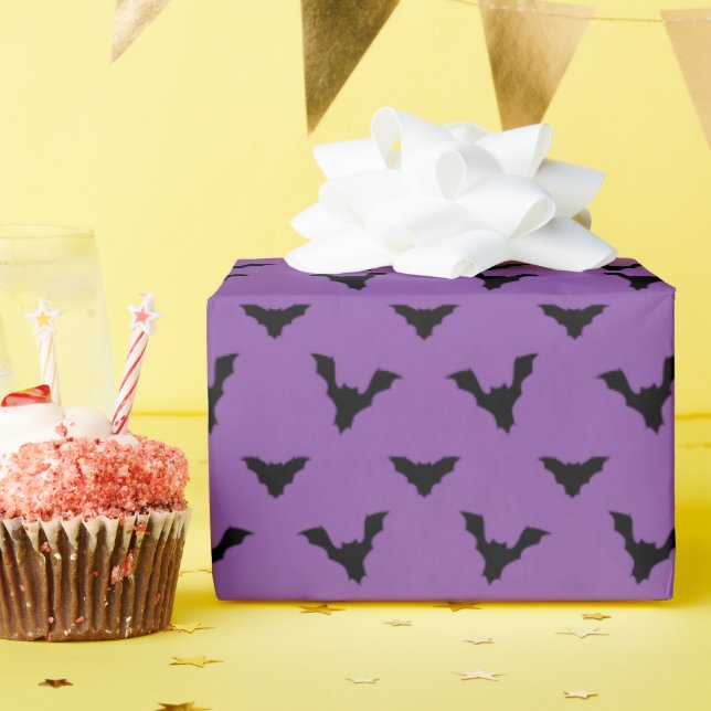 flying bats pattern purple wrapping paper (Birthday Party)