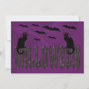 Flying Bats & Spooky Cats Halloween Invitation