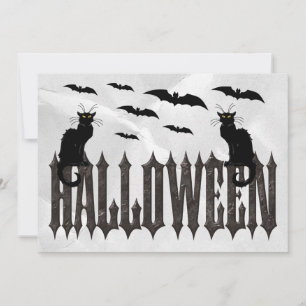 Flying Bats & Spooky Cats Halloween Invitation