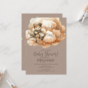 Flying Bear Baby Shower Glitter Bohemian Rustic Invitation