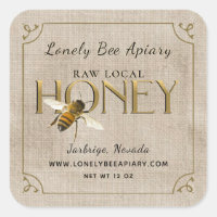 Flying Bee Metallic Gold Honey Label fancy border