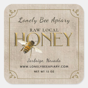 Flying Bee Metallic Gold Honey Label fancy border