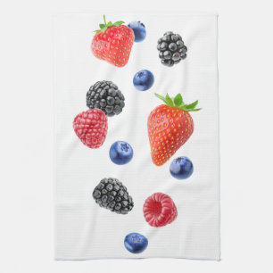 Flying berries tea towel