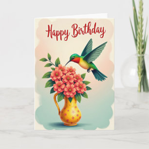 Flying Bird Birthday Floral Card