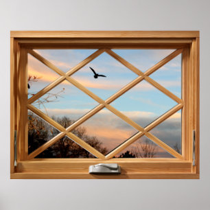 Flying Bird Country View Faux Fake Window Poster