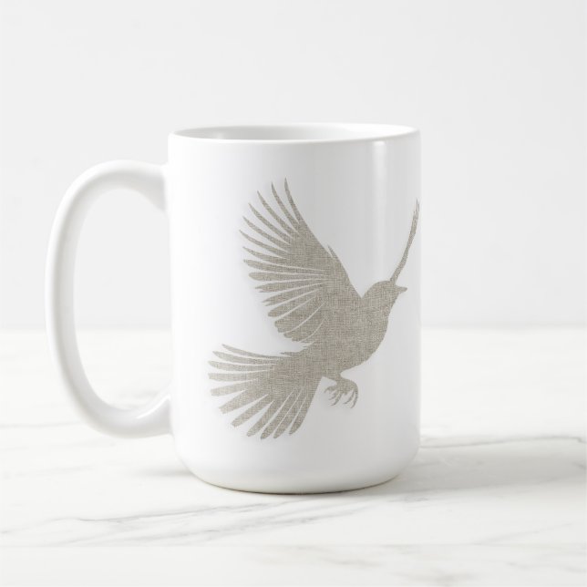Flying Bird Silhouette Tan Linen Scandinavian Coffee Mug (Left)