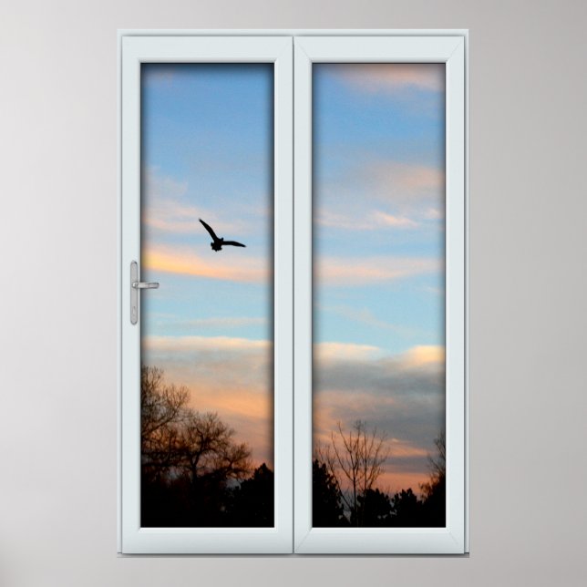Flying Bird Silhouette Window with a View Illusion Poster (Front)