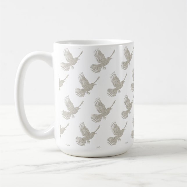 Flying Bird Tan Linen Scandinavian Pattern Coffee Mug (Left)