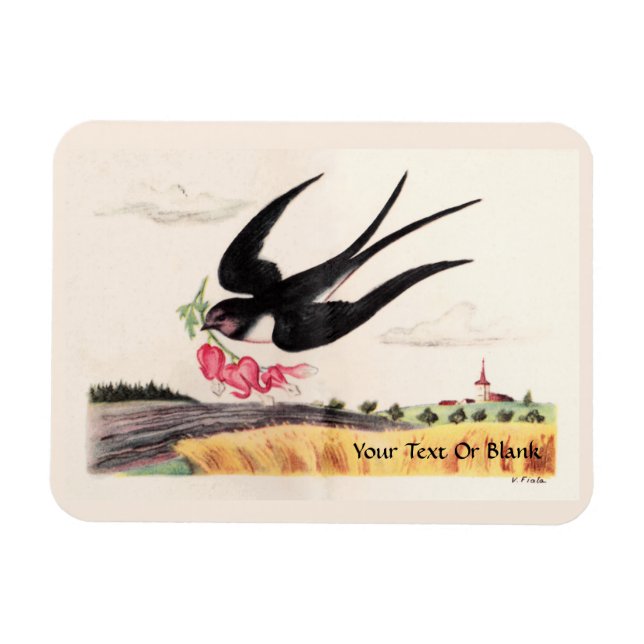 Flying Bird With Flowers Magnet (Horizontal)