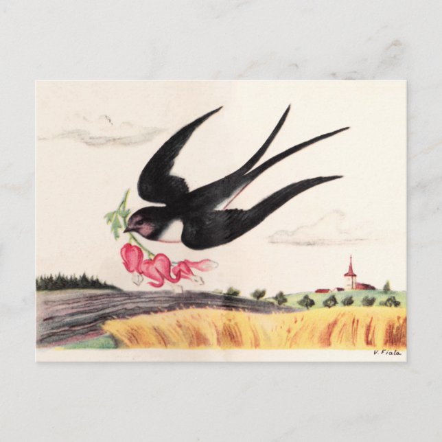Flying Bird With Flowers Postcard (Front)