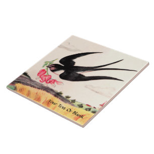 Flying Bird With Flowers Tile