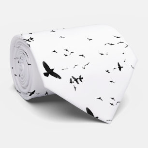 Flying Birds Black and White Neck Tie