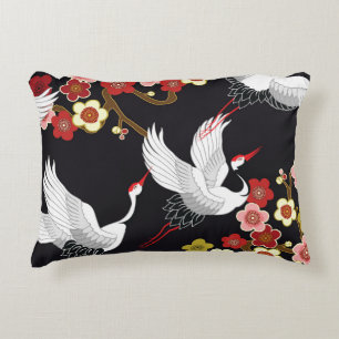 Flying Birds: Crane Heron Japanese. Decorative Cushion