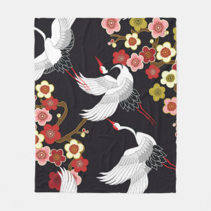 Flying Birds: Crane Heron Japanese. Fleece Blanket