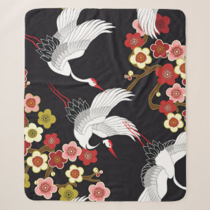 Flying Birds: Crane Heron Japanese. Sherpa Blanket