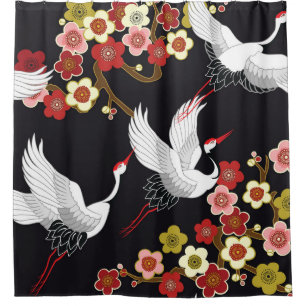 Flying Birds: Crane Heron Japanese. Shower Curtain