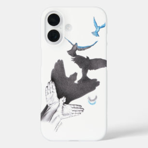 Flying birds Hand shadow Illusion Surreal Elegant iPhone 16 Case
