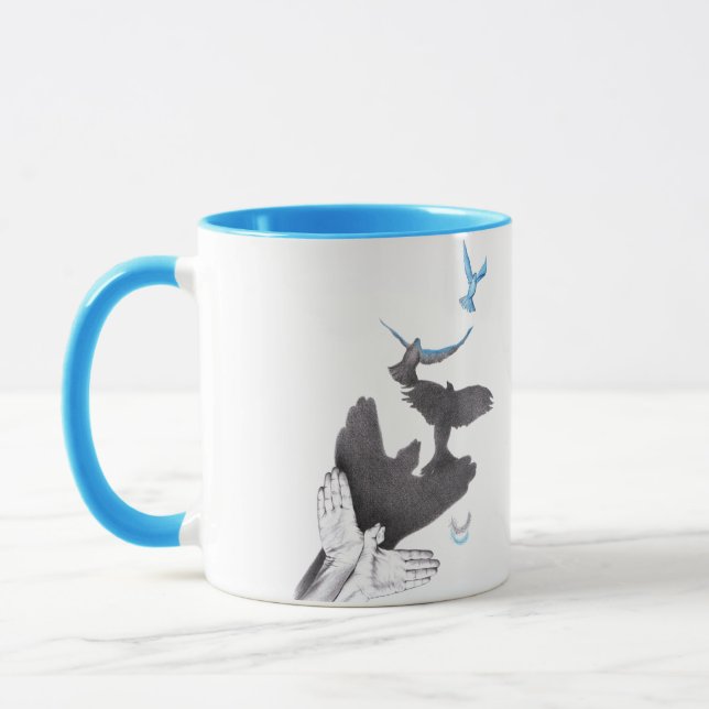 Flying birds Hand shadow Illusion Surreal Elegant Mug (Left)