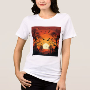 Flying Birds Over Golden Sunset, Serene Nature Art Tri-Blend Shirt