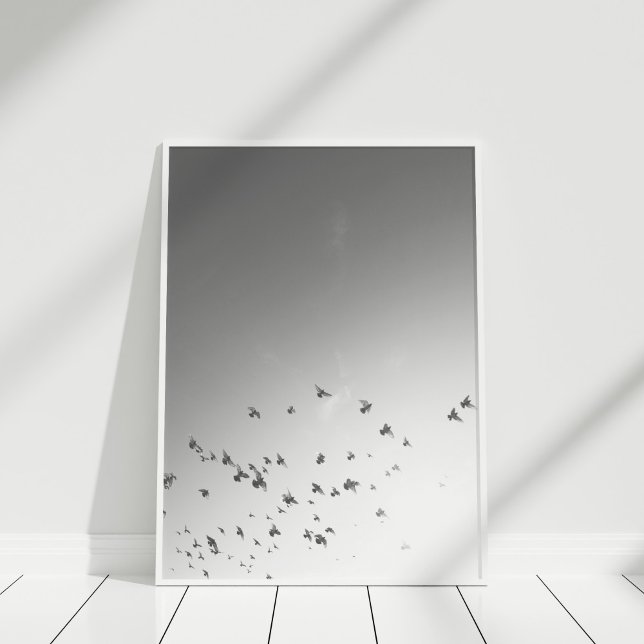 Flying Birds Poster Print (Black and White Flying Birds Poster Print in a white frame.)