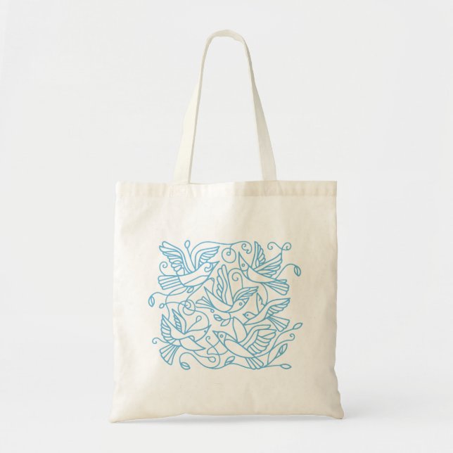 Flying Birds Turquoise Tote Bag (Front)