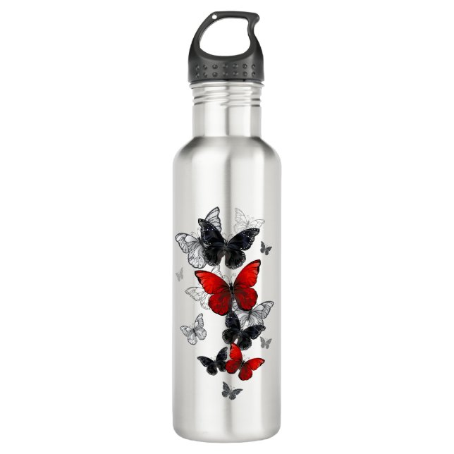 Flying Black and Red Morpho Butterflies 710 Ml Water Bottle (Front)