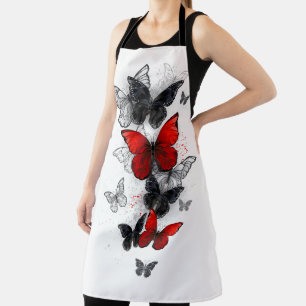 Flying Black and Red Morpho Butterflies Apron