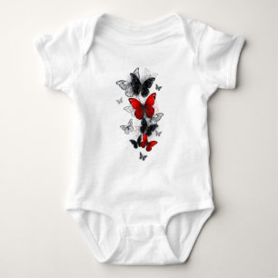 Flying Black and Red Morpho Butterflies Baby Bodysuit