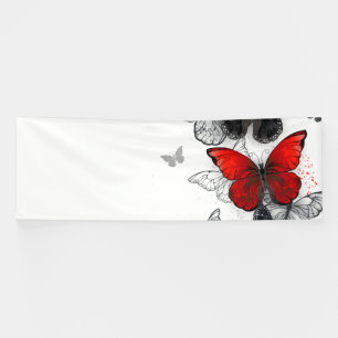 Flying Black and Red Morpho Butterflies Banner