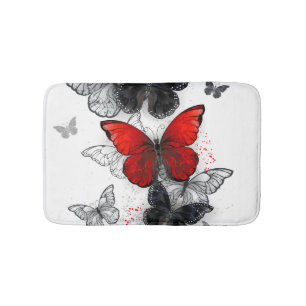 Flying Black and Red Morpho Butterflies Bath Mat
